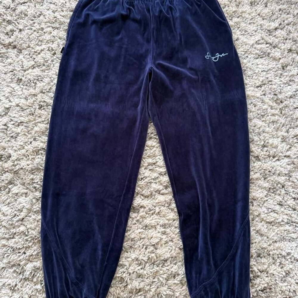Sean John Velour Sweatpants Size XL Navy Blue Embroidered Logo